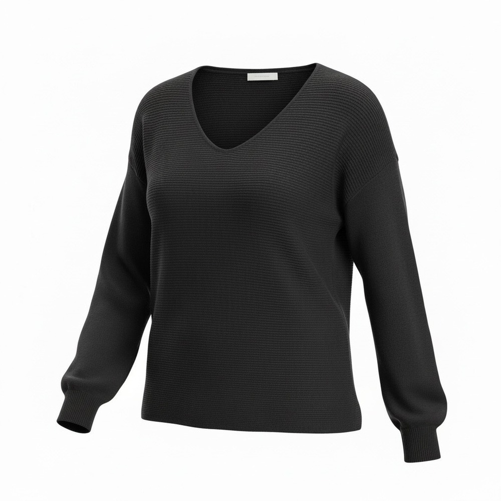 Ella Moss Ladies' Ribbed V-Neck Sweater Cuffed Long Sleeve Top Black XXL new
